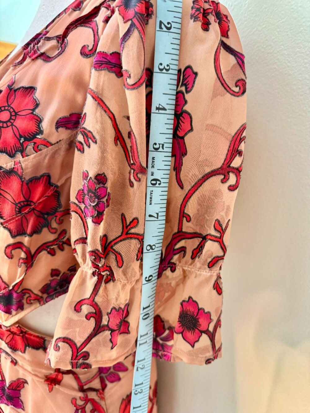 For Love & Lemons Sheer Mauve Chiffon Dress w/ Red & Pink Floral Print, Maxi, S - Picture 11 of 16